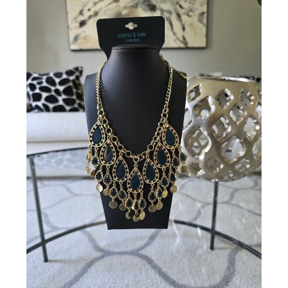 Sophia & Kate Gold Green Statement Necklace New - Picture 4 of 5